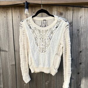 Free People Cream Lace Detail Sweater